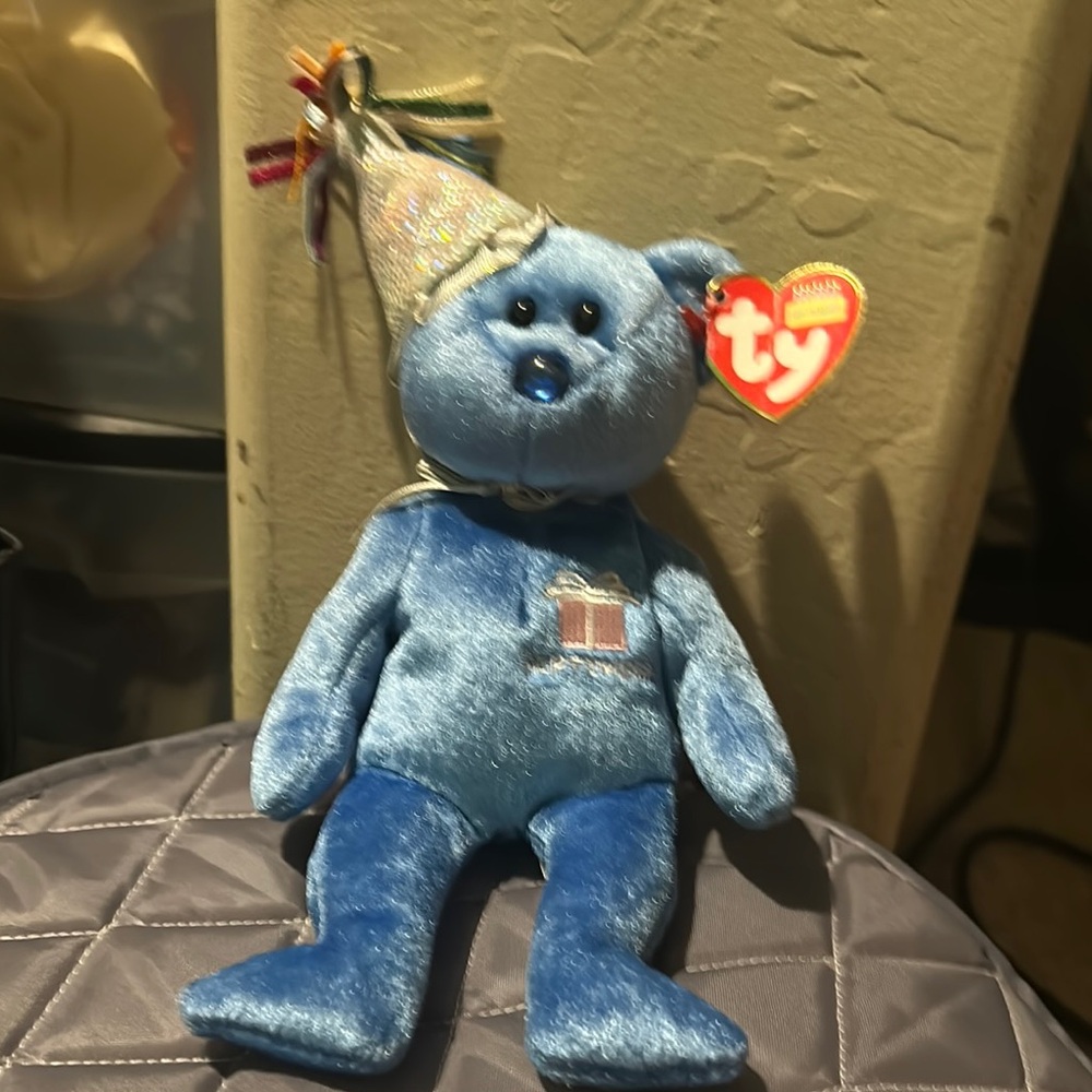 Blue Ty Beanie Baby Bear with Party Hat